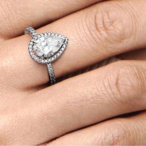 New Pandora Pear Halo Sparkling Ring